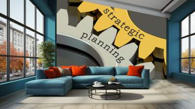 Strategic Planning concept on the gearwheels, 3D rendering Wall mural