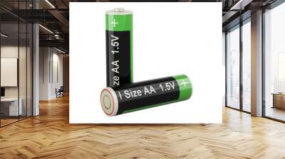 Two Batteries size AA, 3D rendering isolated on transparent background Wall mural