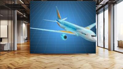 Visualization 3d cad model of airplane, blueprint. 3D rendering Wall mural