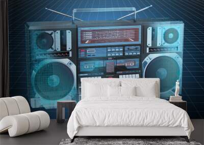 Visualization 3d cad model of retro Boombox, blueprint. 3D rendering Wall mural