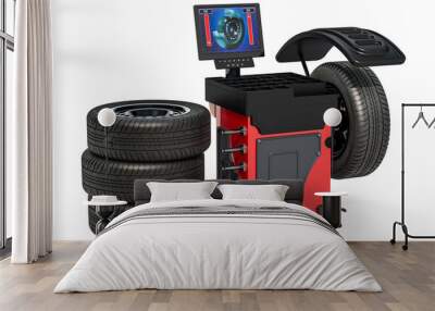 Wheel Balancing Machine with car wheels, 3d rendering Wall mural