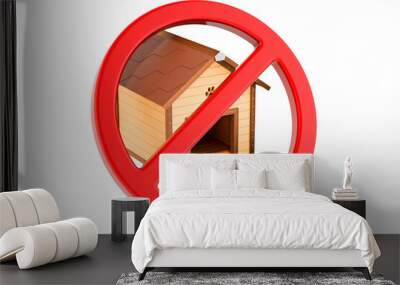 Wooden doghouse with forbidden symbol, 3D rendering Wall mural