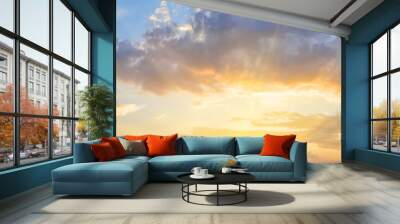 Panorama of orange sunset sky with bright sun Wall mural