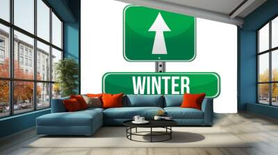 winter green traffic road sign Wall mural