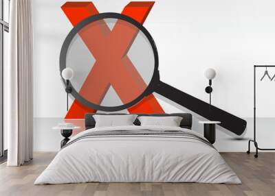 X mark under magnifying glass illustration design Wall mural