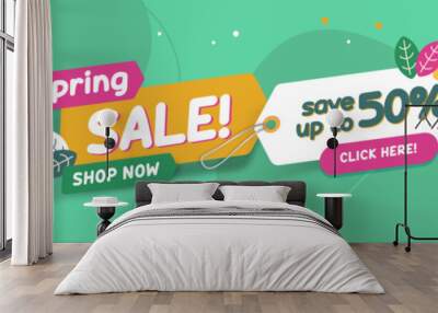 Spring Sale discount web banner promotion. Seasonal offers. Design template in horizontal format. Wall mural