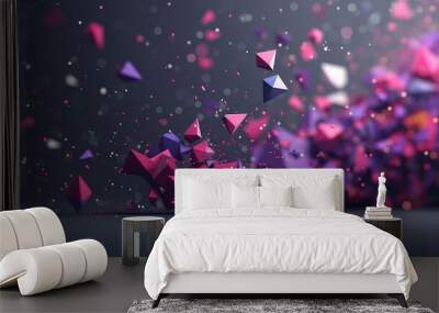 Colorful bursts of motion create abstract scene with vibrant geometric shapes in shades of pink and purple, evoking sense of energy and dynamism Wall mural