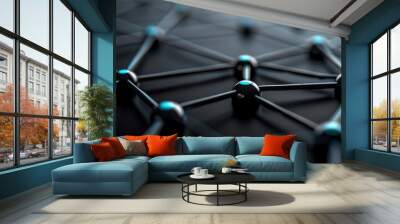 Futuristic technology grid with glowing nodes, showcasing complex network structure. This represents advanced connectivity and innovation in digital communication Wall mural