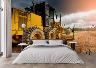 Grader industrial machine on site construction Wall mural