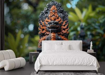 vibrant and colorful naga statue stands majestically, showcasing intricate details and craftsmanship amidst lush greenery. statues fierce expression and ornate design evoke sense of cultural Wall mural