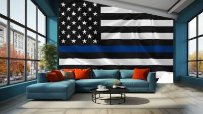 Police flag with thin blue line and torn edges Wall mural