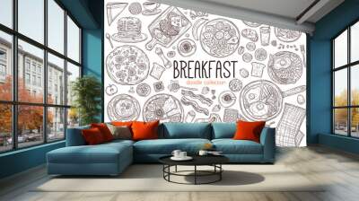 Set of doodle breakfast food and good morning elements and icons. Vector sketch hand drawn illustration Wall mural