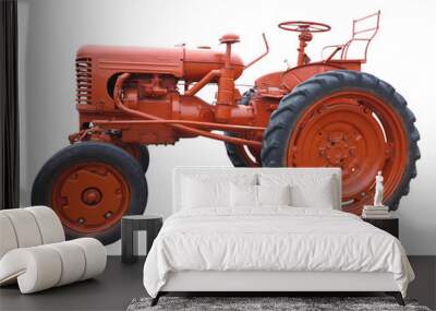 Abstract red old tractor isolated over white Wall mural