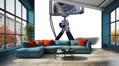 Gray digital photo camera on tripod isolated over white Wall mural