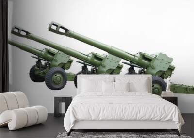 Three old green russian artillery field cannon gun isolated over white Wall mural