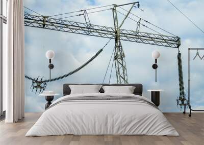 Energy industry. Production, distribution and transmission of electricity. power lines. Power substation. Wall mural