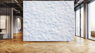 White snow winter texture. Seasonal fresh white color snow nature backdrop wallpaper.  Crisp shiny  frosty snow on sunny day outdoor. Wall mural