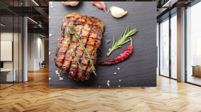 Fresh delicious juicy steak with vegetables and spices Wall mural