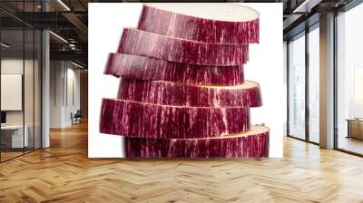 Sliced striped eggplant on isolated white. Wall mural