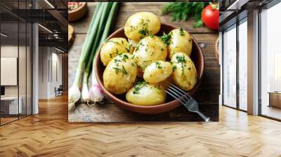 Young potato with vegetables Wall mural