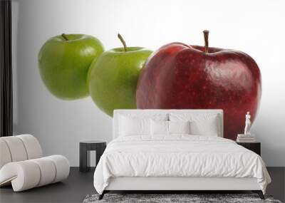 One red apple and two green apples isolated Wall mural