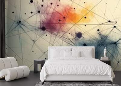 Abstract geometric background connecting dots with lines and watercolor texture Wall mural