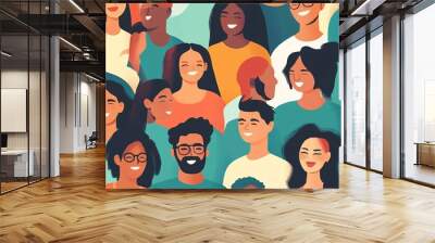 Crowd of happy people from diverse ethnic backgrounds are smiling cheerfully Wall mural