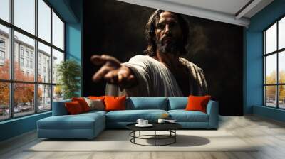 Jesus christ extends his hand with a powerful expression on his face Wall mural