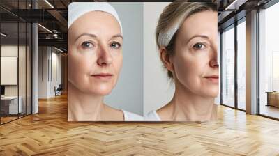 Middle aged woman before and after beauty treatment showing anti aging effects Wall mural