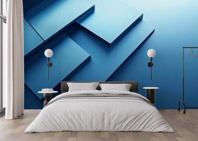 Modern minimal background is created by an abstract 3d render of blue geometric shapes Wall mural