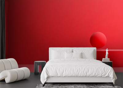 Red sphere floating over two-step round podium on red background Wall mural