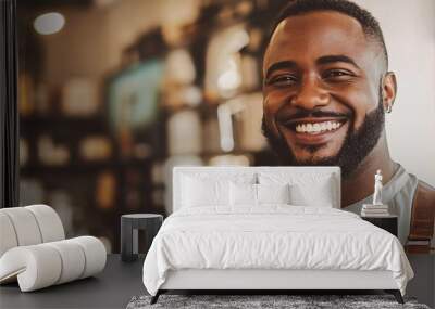 Smiling young african american entrepreneur in his store Wall mural