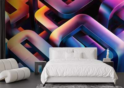 Vibrant abstract background with interlocking geometric shapes creating a complex structure Wall mural