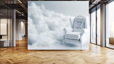 White armchair standing on clouds representing surreal dream concept Wall mural