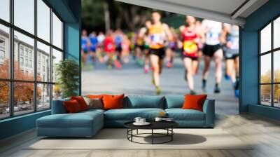 group of marathon runners, abstract blurry picture Wall mural