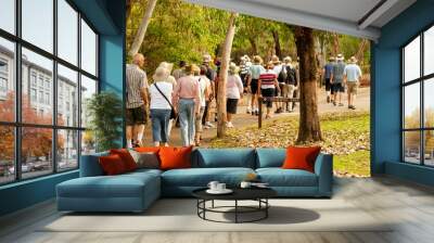 group of old and healthy people walking in the nature Wall mural