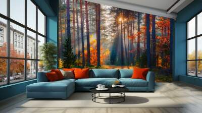 Autumn forest scene Wall mural