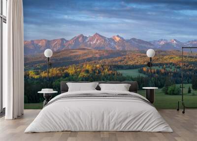 Sunset in mountains Wall mural