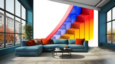 bright growing colorful bar chart with arrow in two rows Wall mural