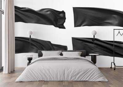 Long black flag waving in wind set Wall mural