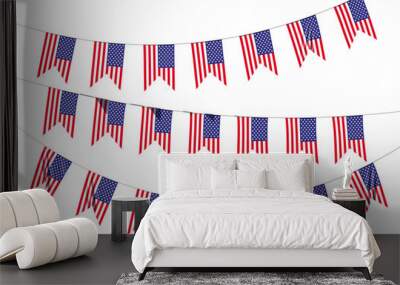 Strings of American flags decorative hanging bunting Wall mural