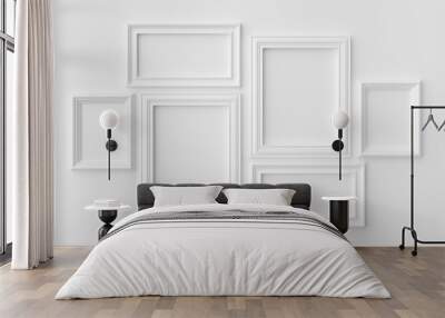 White photoframes on white wall with shadows Wall mural