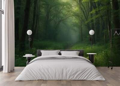 Green, Beautiful Soft Light, Forest View Wall mural