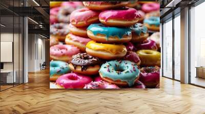 Pile of Colorful Donuts in Close-up Wall mural