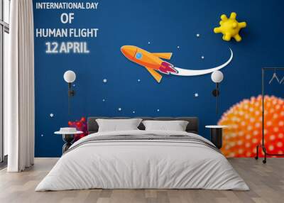 international day of space flight, blue background Wall mural