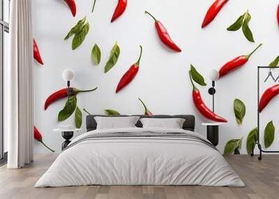 red chillies on a white background Wall mural