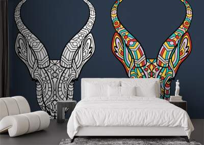 Coloring book for adults. antelope head with hand-drawn patterns. The antelope head is decorated with ornament. Hand drawing. Wall mural