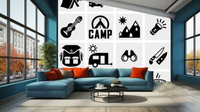 Camping vector icon set on gray Wall mural