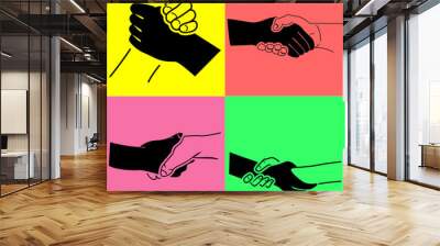 Handshake glossy black icon, vector illustration. Wall mural