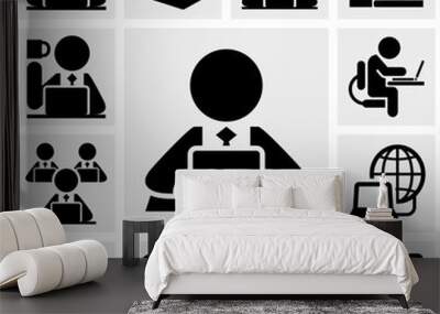 working on computer vector icons set on gray Wall mural